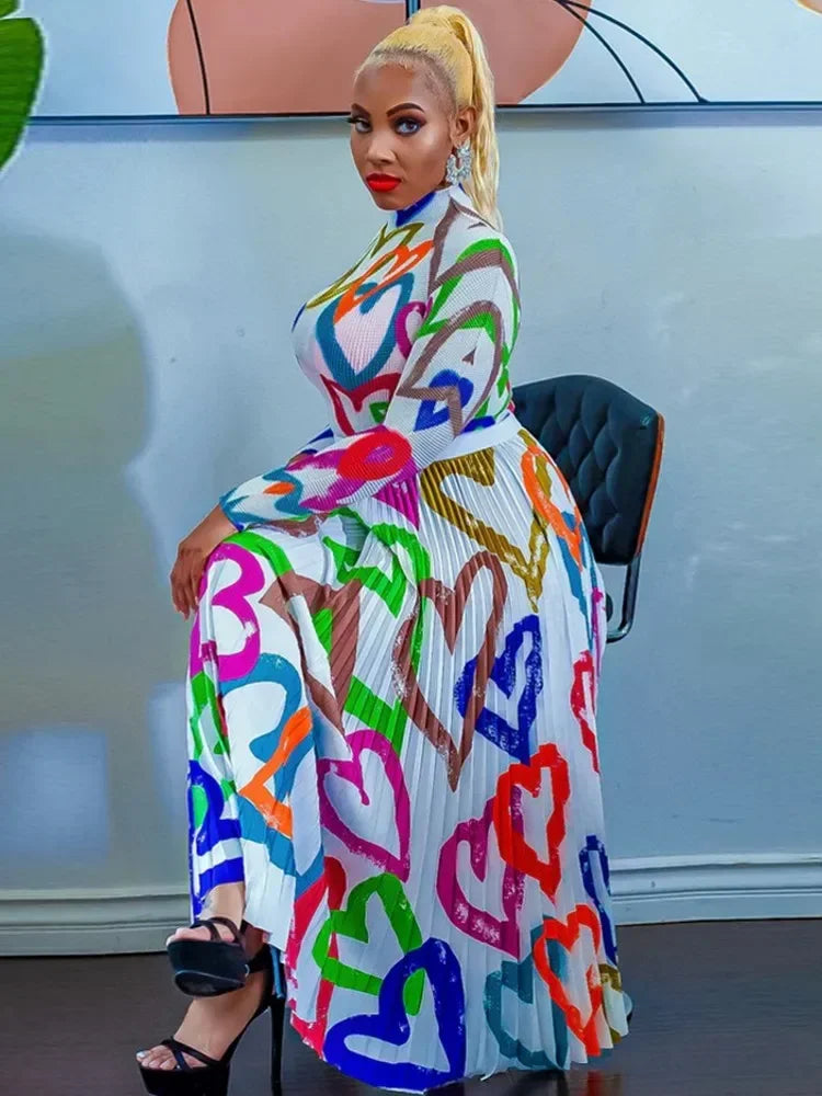Maxy Two Piece Set Tops And Pleated Skirt Suit Women Clothing African Dashiki Wedding Party Traditional Robe Ankara Outfits Kaftan