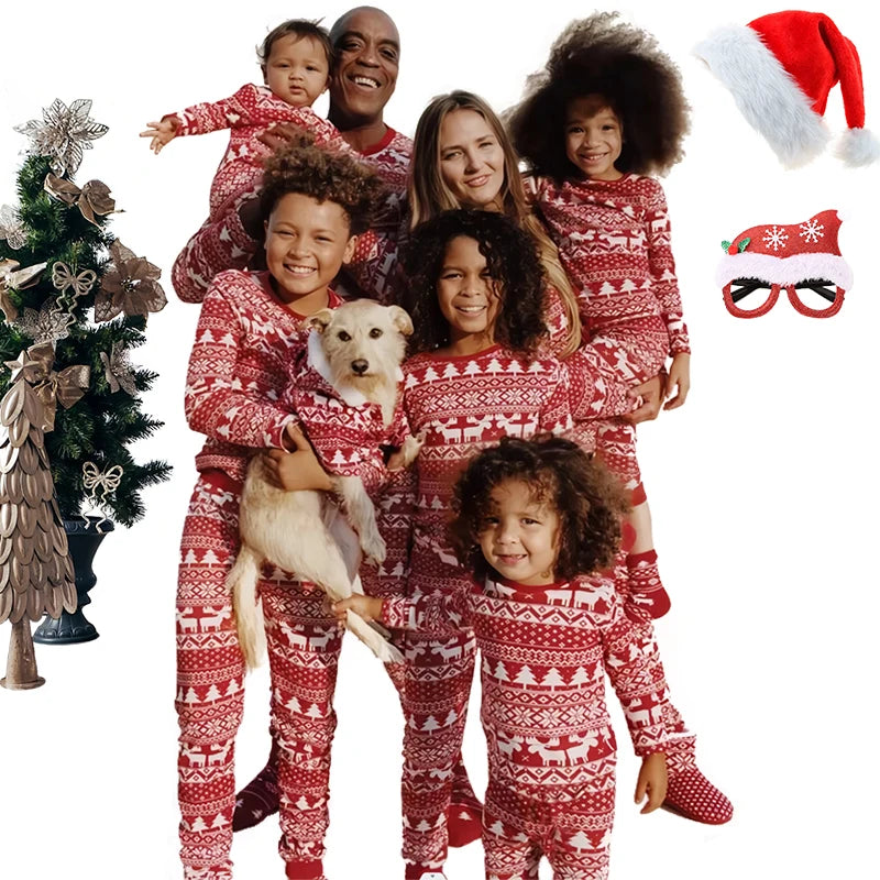 Maxy 2024 New Year Cotton Retro Printed Christmas Pajama Sets for the Whole Family Matching Pajamas Home Clothes Xmas Loungewear Pjs