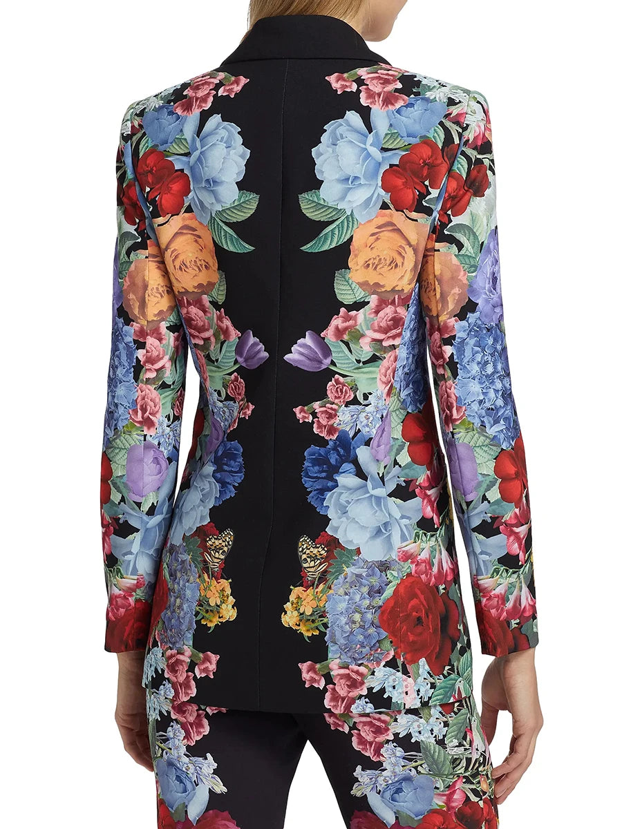 Maxy Formal Printing Two Piece Set for Women Lapel Long Sleeve Spliced Chic Botton Blazer High Waist Pant Suit Female Clothing