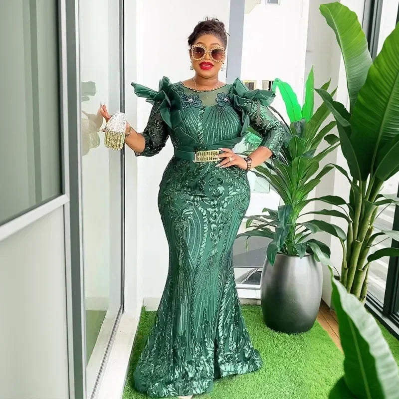Maxy Plus Size Party Dresses for Women Dashiki Ankara Sequin Wedding Evening Gown Sexy Bodycon Maxy Robe Africa Clothing