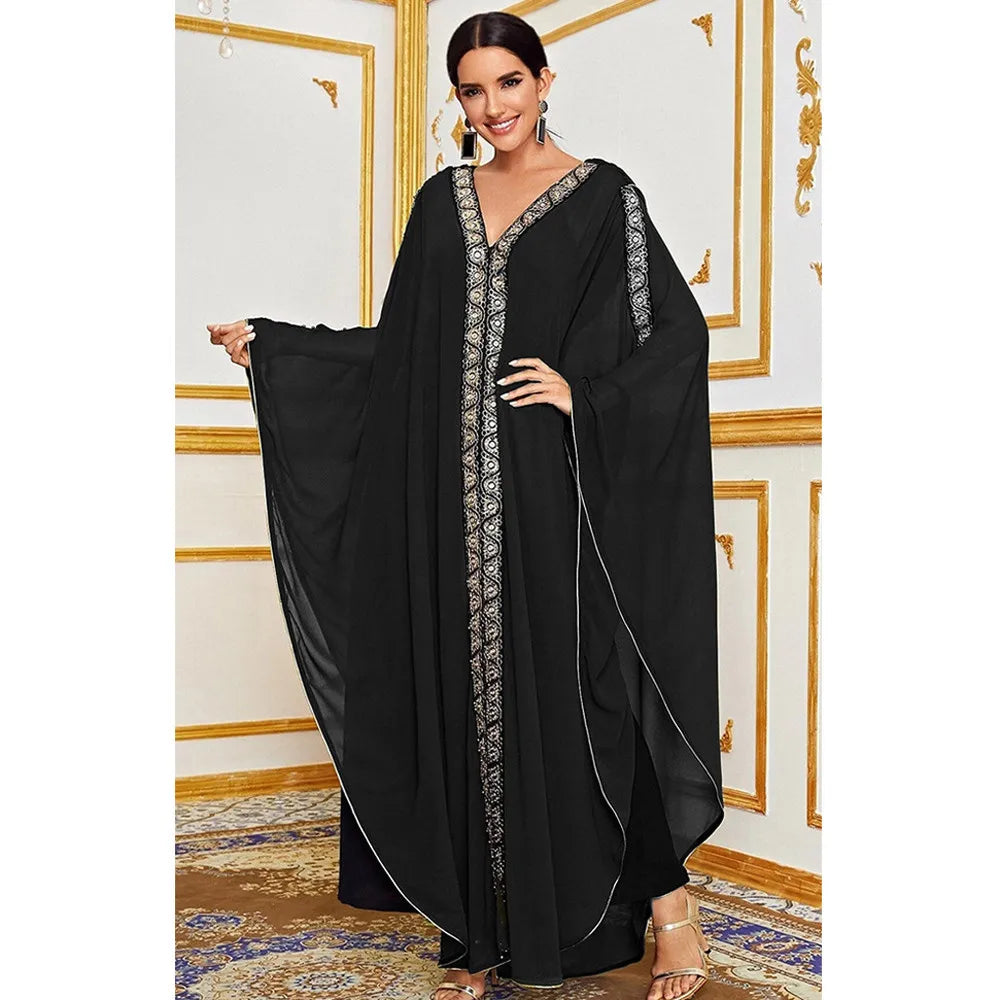 Maxy Morocco Kaftan Dubai Hooded Maxi Dress Bat Sleeve Farasha Kaftan Muslim Women African Open Kimono Boubou Evening Long Gown