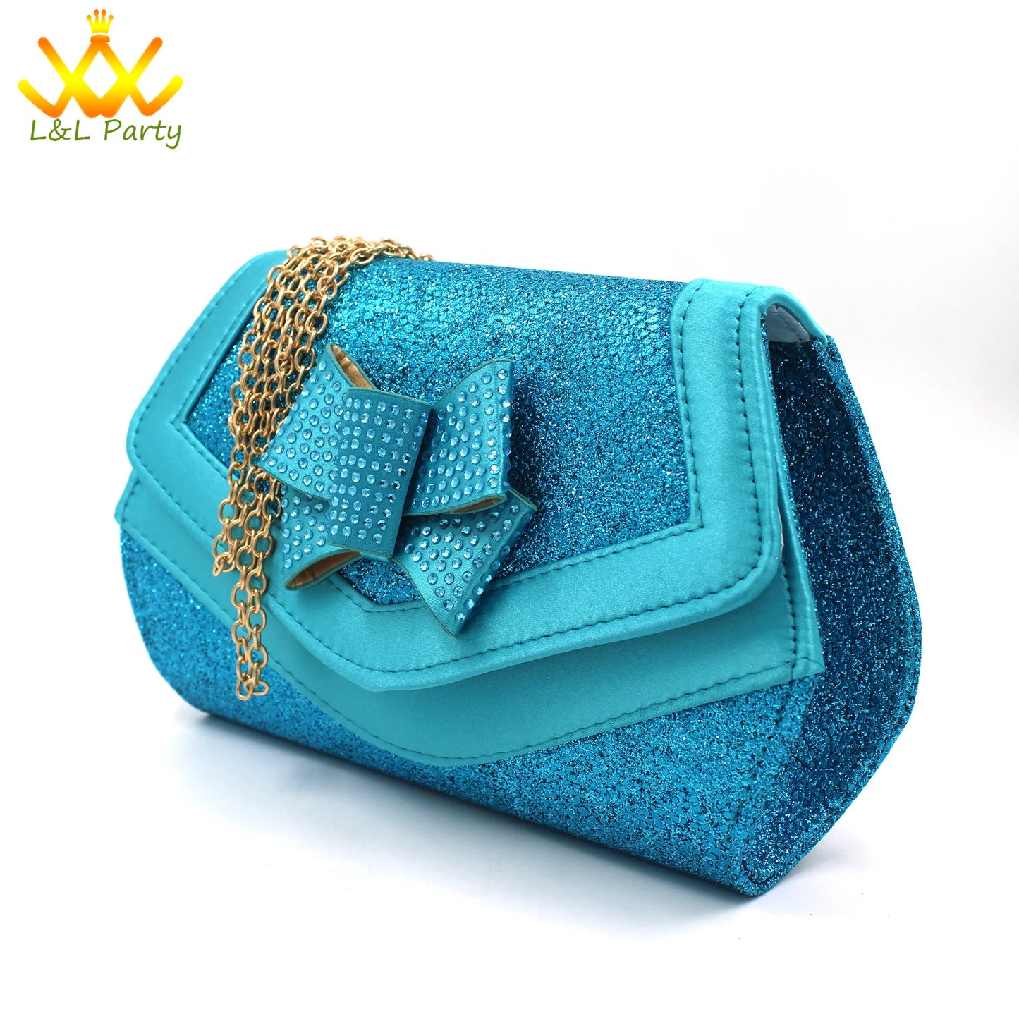 Maxy New Design Specials Italian Women Shoes Matching Bag Set in Sky Blue Color Comfortable Heels with Appliques for Wedding