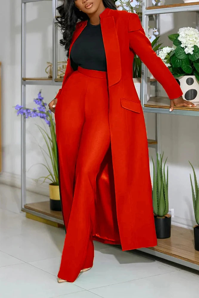 Maxy Streetwear Fashion X-Long Blazer Coat and Long Pants Suit 2 Two Piece Set for Women Spring African Work Business Outfits