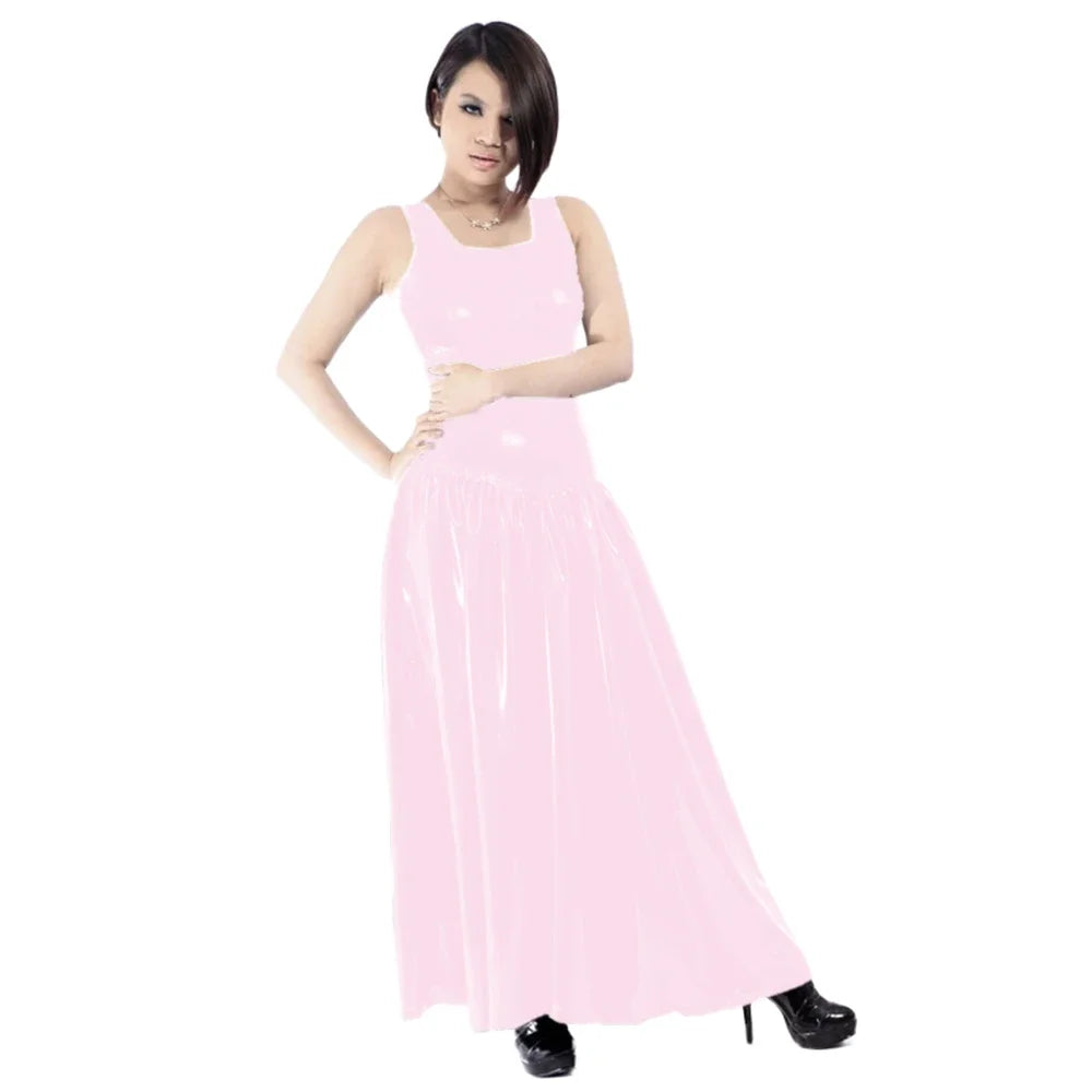 Maxy Women's PVC Tank Dress, Sleeveless Fit and Flared Dress, Raves Party Swing, Pleated Clubwear, Plus Size, Punk Fashion