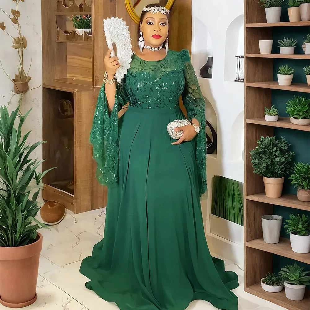 Maxy Plus Size Evening Dresses for Women African Luxury Solid Gown Elegant Turkey Wedding Party Long Dress Ankara Ladies Clothing