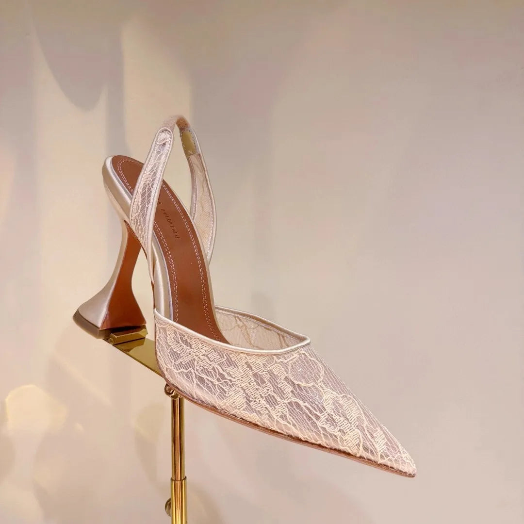 Maxy High-heeled sandals summer new pointed lace mesh wine glass heel wedding shoes banquet dress versatile simple women's shoes