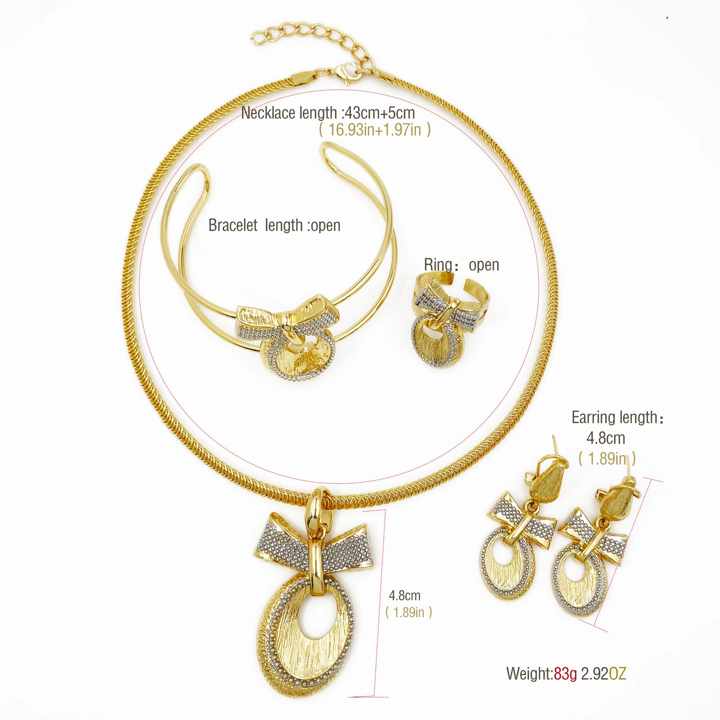 Maxy 18K Gold Plated Jewelry Set For Women Two Tone Design Open Bangle Earrings Necklace Ring 4Pcs Set Jewelry Wedding Party