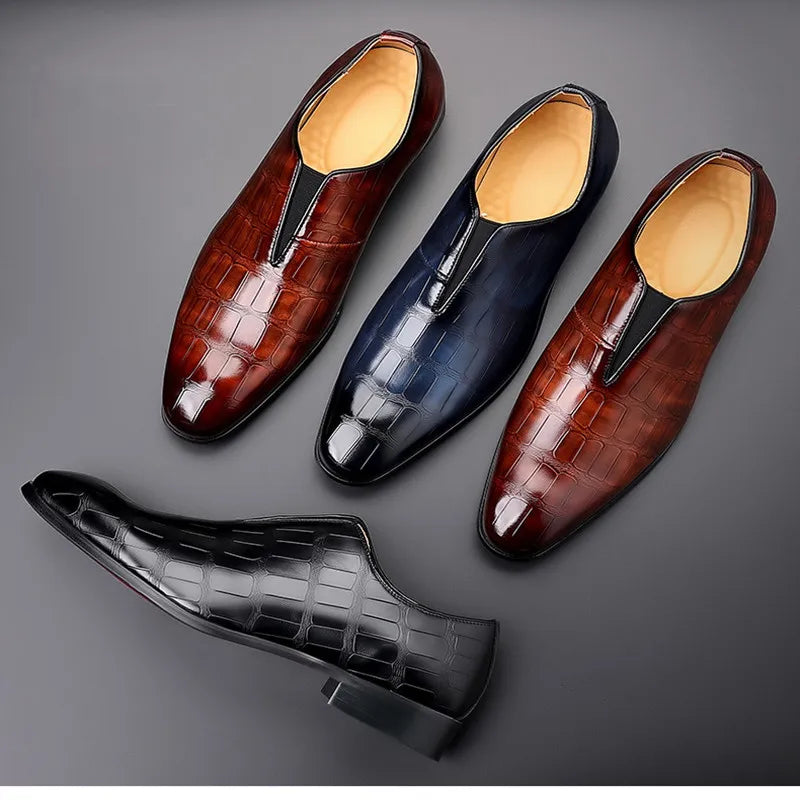 Amay Luxurious Men's Leather slip on Shoes Business Man Flat Classic Men Dress Shoes Leather Italian Formal Oxford shoes
