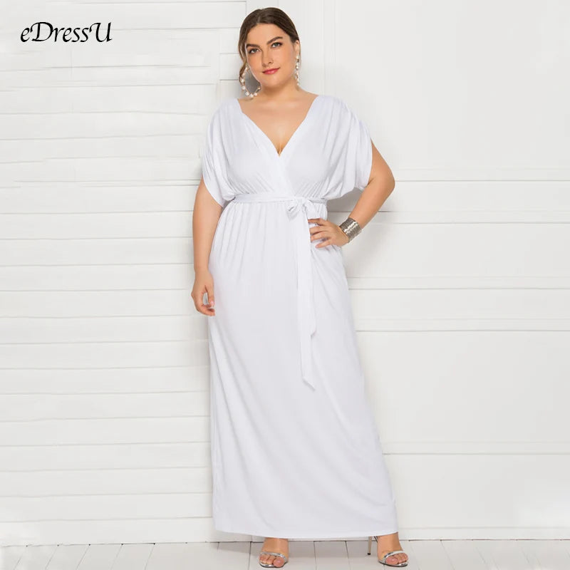 Maxy dress Long Plus Size Evening Party Dress V Neck Stretchy White Vestido Robe de Soiree Wedding Guest Dress LMT-FP3310
