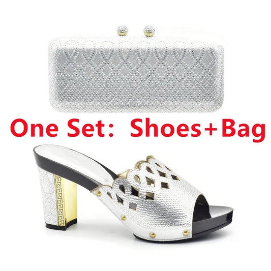 Maxy Designer Shoes and Bags Matching Set Decorated with Rhinestone Luxury Shoes Women Designers Nigerian Women Party Pumps