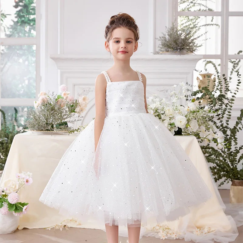 Maxy Girls Party Dress kids Elegant White Bridesmaid Dresses Wedding Prom Gown Birthday Party Luxury Evening Dress For Little Girls