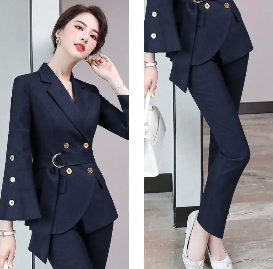 Maxy New Women's Outfits Professional Business Casual Trousers Suit Office Ladies Work Wear Long Sleeve Blazer Pants Two Piece Sets