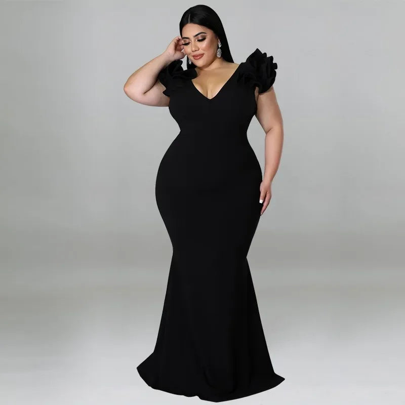 Maxy Ethnic Costume Sexy Ruffle Sleeve Wrap Hip Backless Dresses Elegant New Year Dress Women Dinner Party