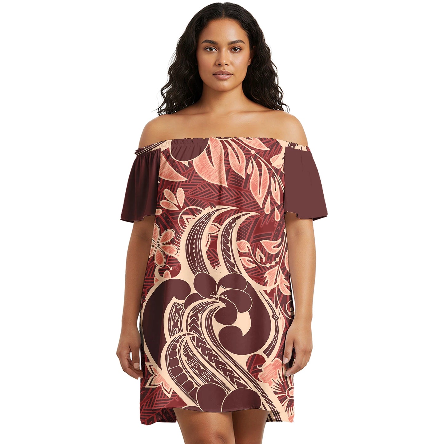 Maxy Flower Print Polynesian Micronesia Custom Dress Short Sleeve Hawaii Stylish Prom Fiji Samoa Tribal Prom Evening Dresses Lady