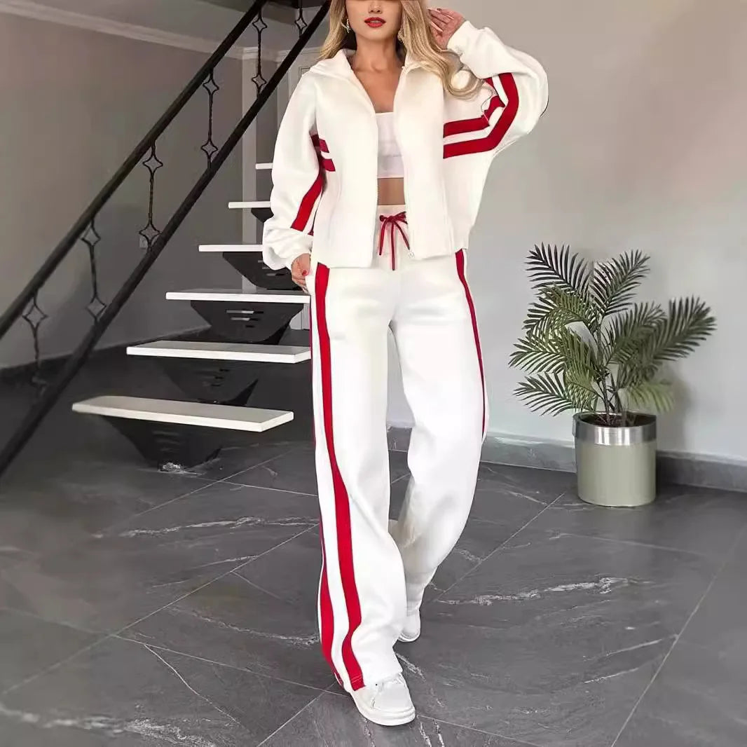 Maxy Y2K Striped Zipper Coat+sweatpants Two Piece Set Women Casual Batwing Sleeve Sports Jacket Outfits Autumn Winter Sweatshirt Suit