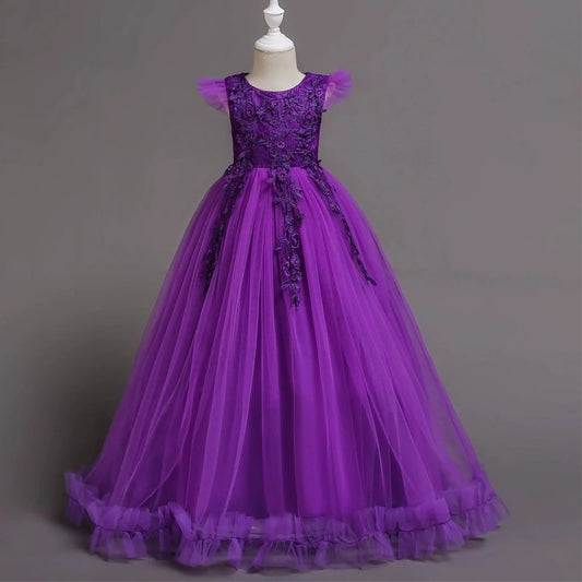 Maxy Fancy Princess Party Dresses for Girls Long Sleeveless Flower Party Evening Dresses Kid Prom Wedding Children Dress 4-15Years
