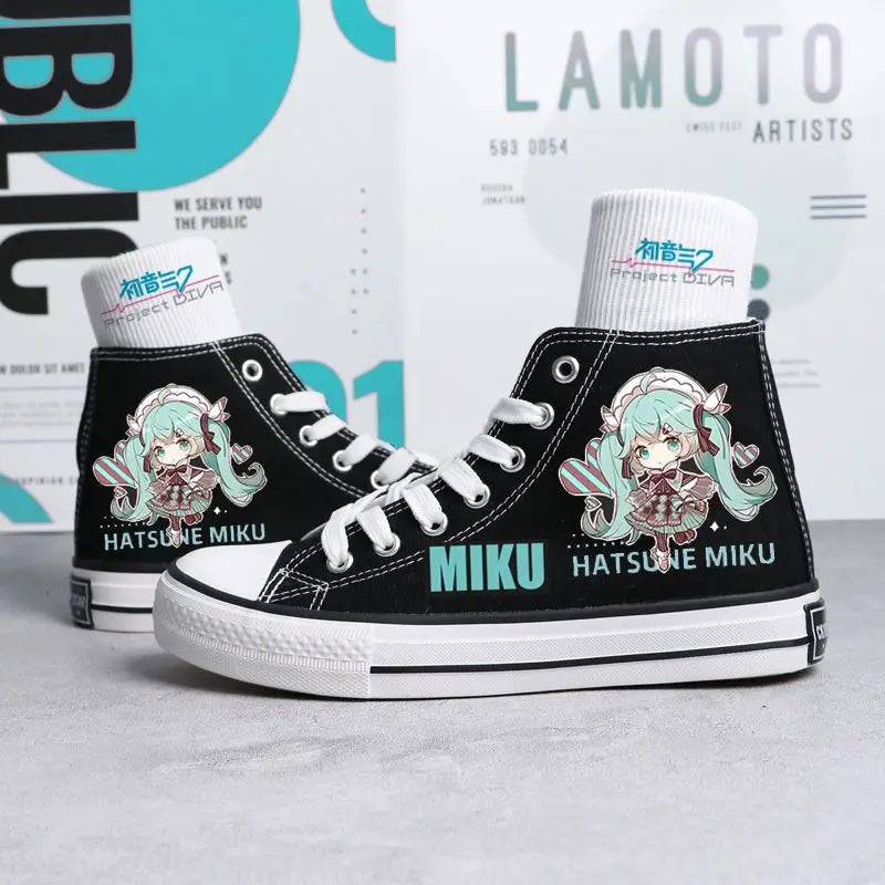 Maxy Kawaii Hatsune Miku Canvas Shoes Summer New Thin Shoes Cartoon New High Top/low Top Versatile Boy Girl Shoes Couple Style