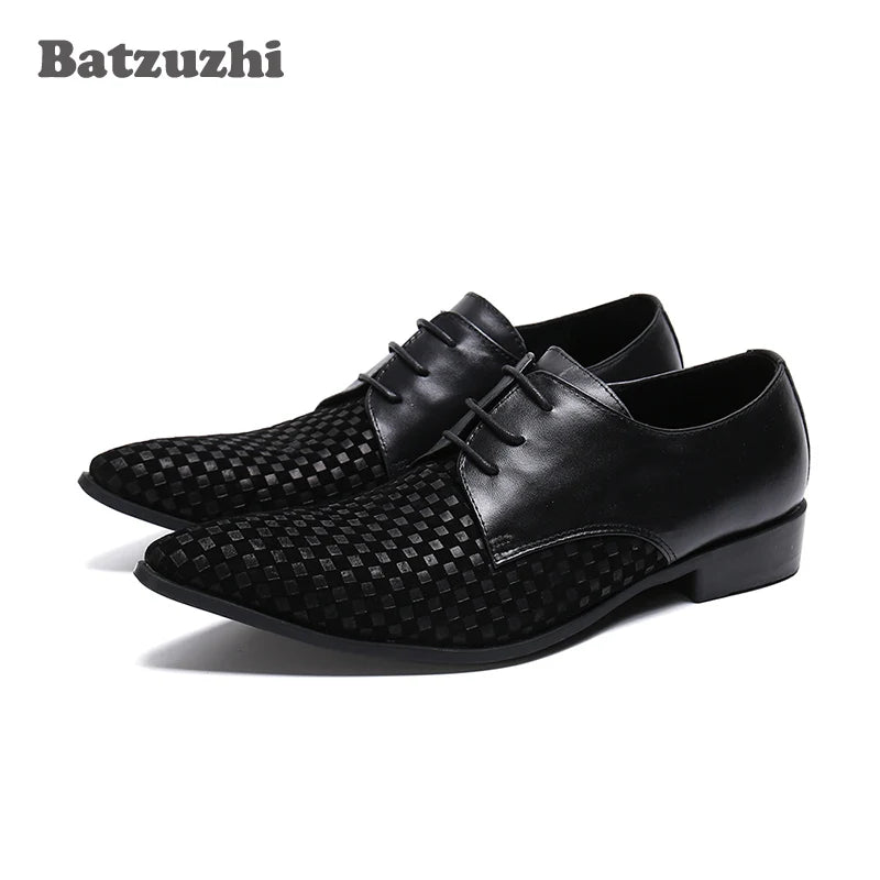 Amay Italian Leather Mens Dress Shoes Pointed Toe Black Business Leather Shoes Lace-up Formal Dress Shoes, Big US6-US12