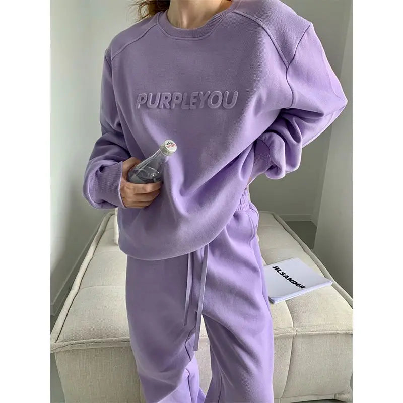 Maxy Plus Velvet Thicken Sports Suits Women's Autumn Winter New Korean Printed Sweatshirt Casual High-waisted Trousers Two-piece Sets