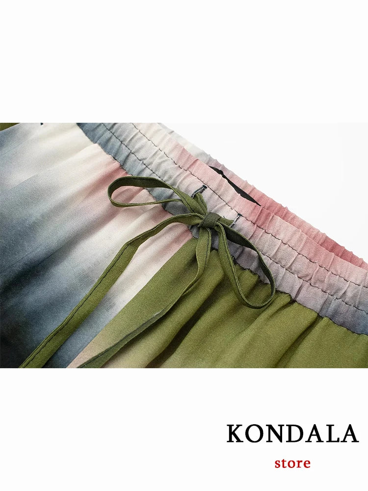 Maxy Vintage Oversized Casual Tie Dye Women Suit Fashion Summer Long Sleeve Chic Shirts Long Wide Leg Pants Holiday Set