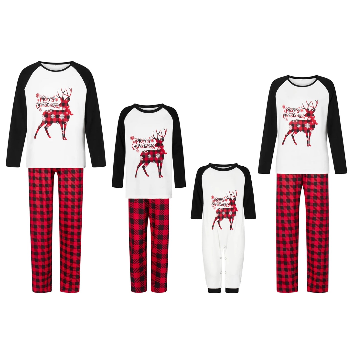 Family Matching Christmas Pajamas Set for Adults Kid Outfits Deer Print Long Sleeve T-shirts Plaid Pants Sleepwear Xmas Look Pjs