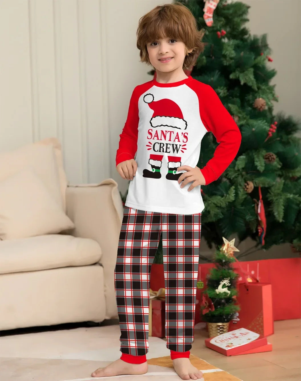 Maxy New Family Christmas Pajamas Santa Plaid Print Matching Outfits Soft Cute Women Men Boys Girls Clothing Set Holiday Clothes