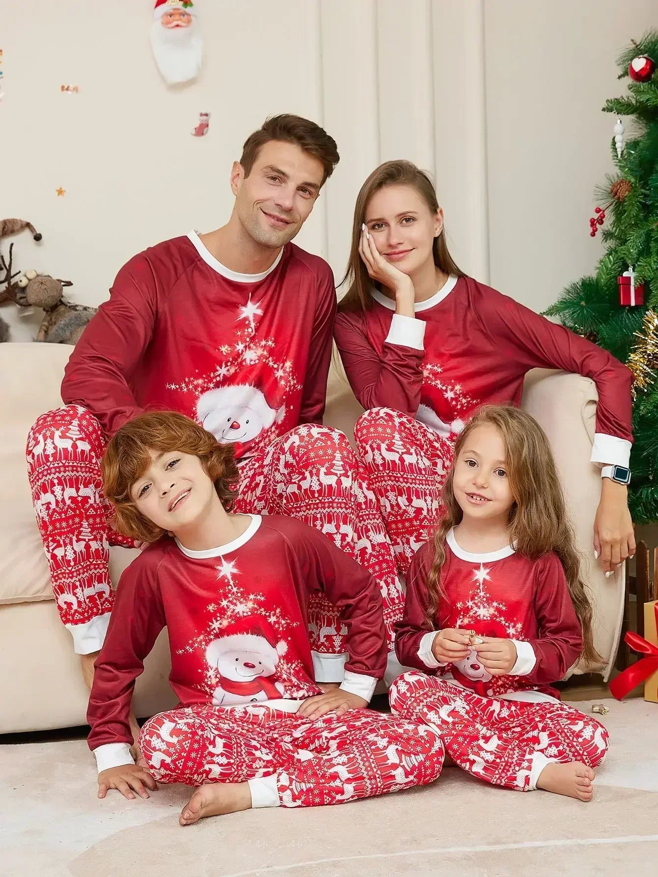 Christmas Family Matching Outfits Mom Dad Kids 2 Pieces Pajamas Set Baby Rompers Casual Loose Sleepwear Xmas Family Look Pyjamas