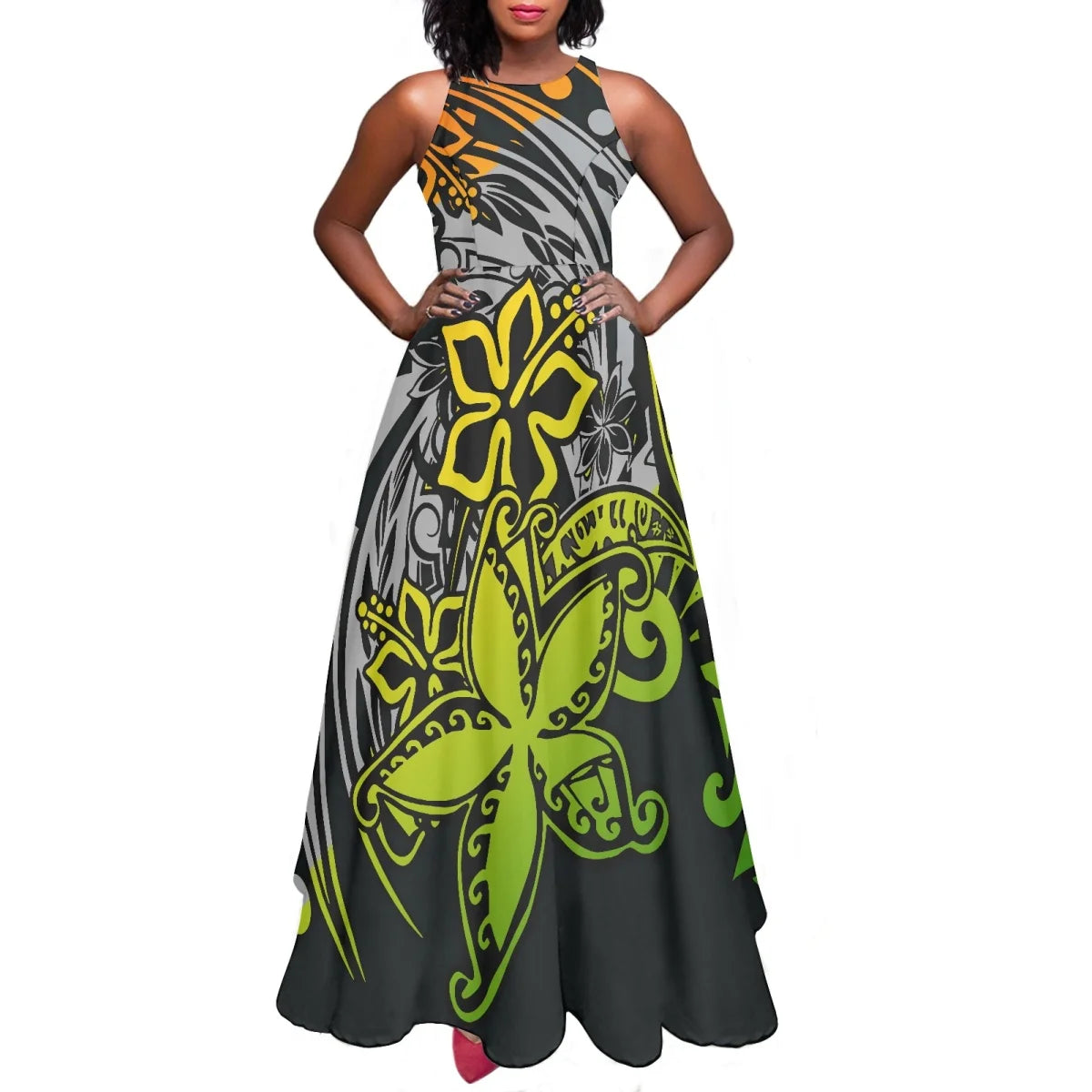 Maxy Women Dresses Fashion Polynesian Plumeria Design Sleeveless Sexy Party Dresses Female Elegant Sundress