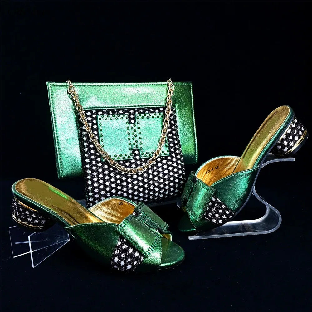 Maxy New Arrival Rhinestone Pretty Women Sandal Shoes And Bag Set Italian Summer Pumps Shoes And Bag Set For Evening Dress