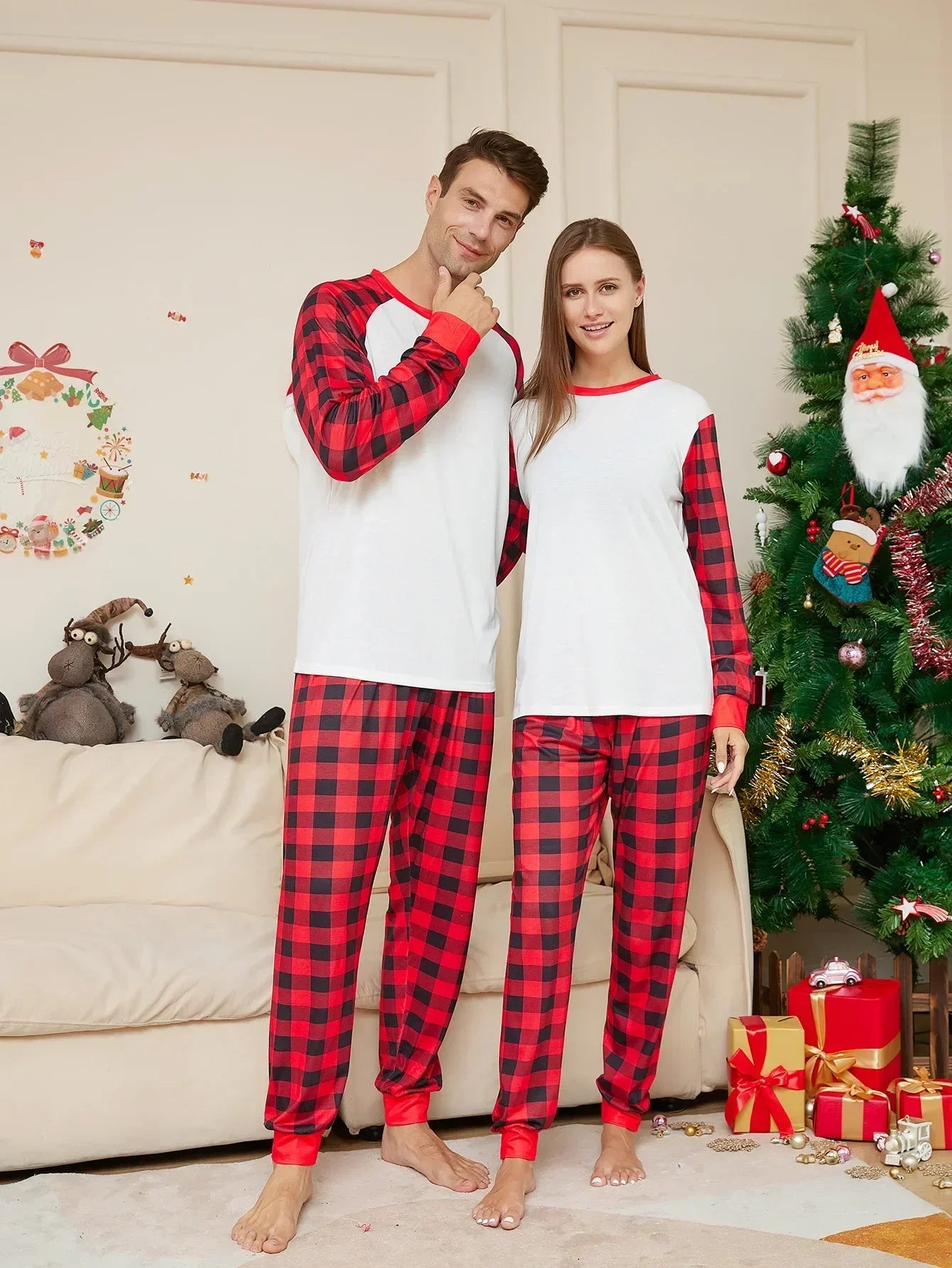 Maxy Year's Clothes Adults Kids Christmas Matching Pajamas Set Baby&Dog Romper DIY Blank Plaid Sleepwear Xmas Family Look