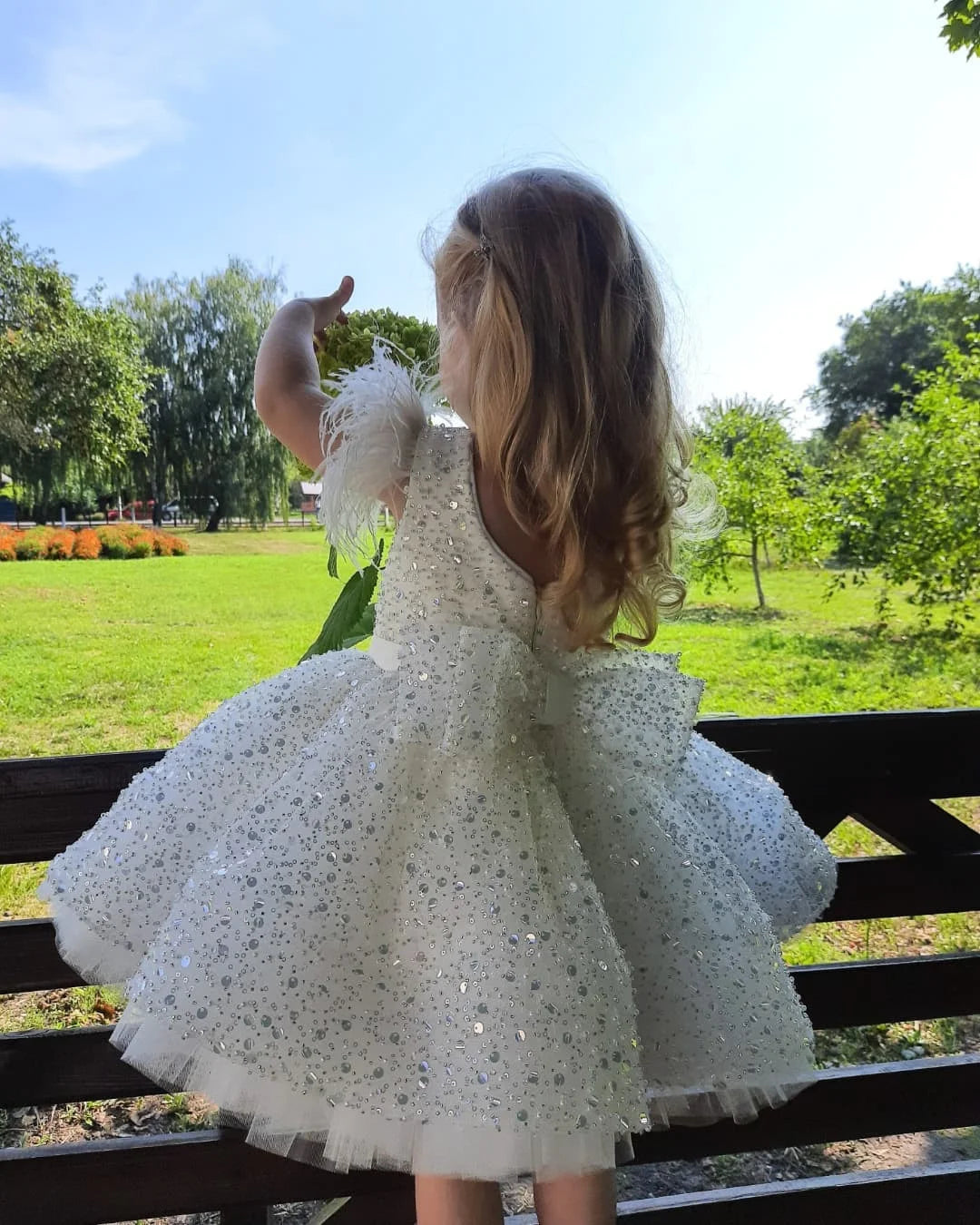 Maxy Glitter Diamonds Ball Gown Evening Vintage Princess Lace Tulle Flower Girls Dress For Kid Child Wedding Party Junior bridesmaid