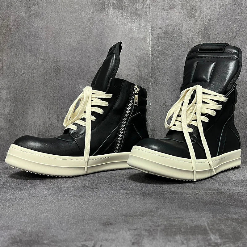 Visco Men ‘s High Top Shoes Women Leather Platform Sneakers Casual Luxury Lace Up Zip Autumn Black Classic Designer Boots