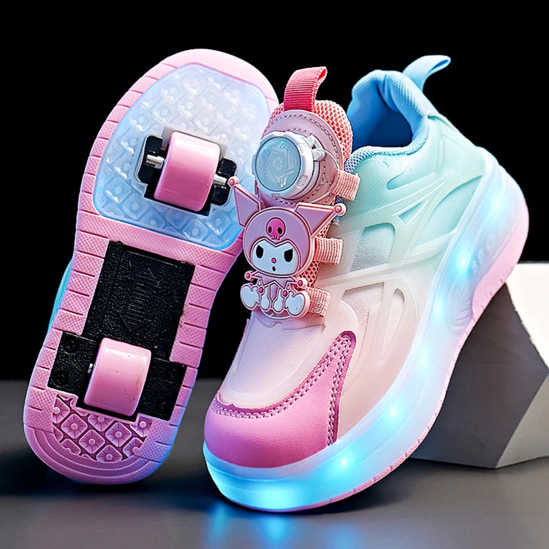 Maxy Melody Child Ice Skates Shining Shoes Kawaii Cartoon Mesh Shoes Roller Shoes Summer Cute Heelys Plush Girl Gift