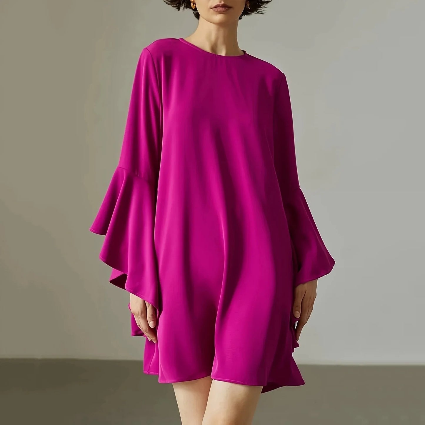 Spring, Summer Women Solid Dress Fashion O Neck Ruffles Loose Casual Dresses For Woman Robe Femme 2024 New Elegant dress