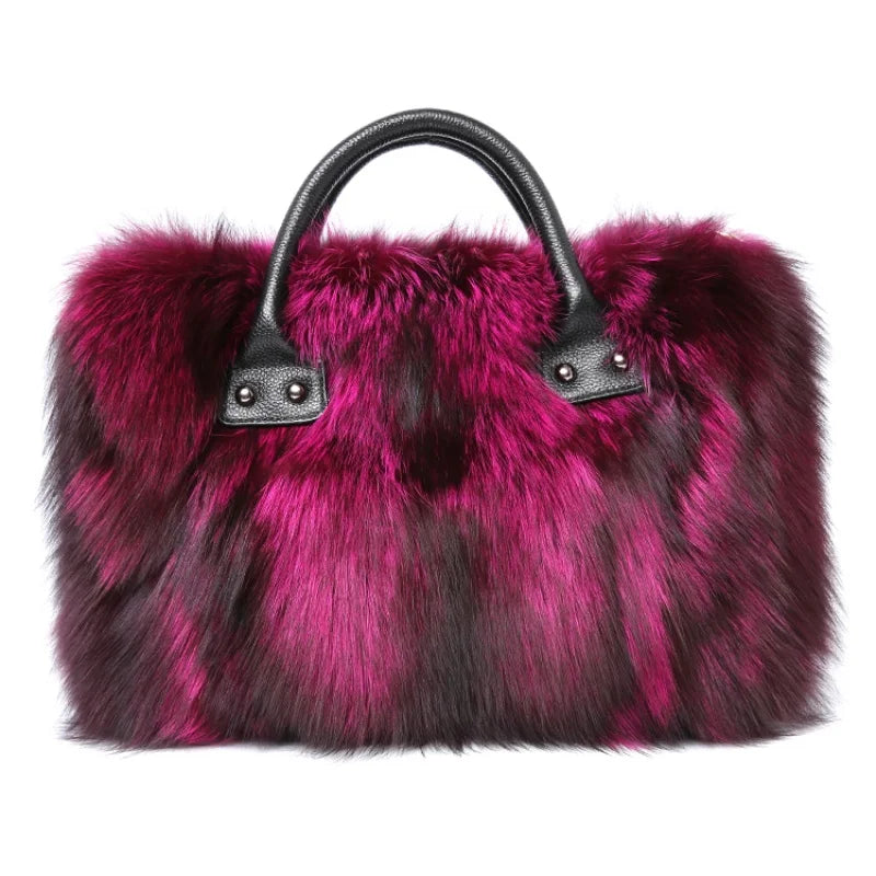 Maxy Real Fox Fur Large Size Bag Plush Ladies Crossbody Bags Designer Luxury Handbags Fluffy Tote Bag Women's Furry High End Big Bag