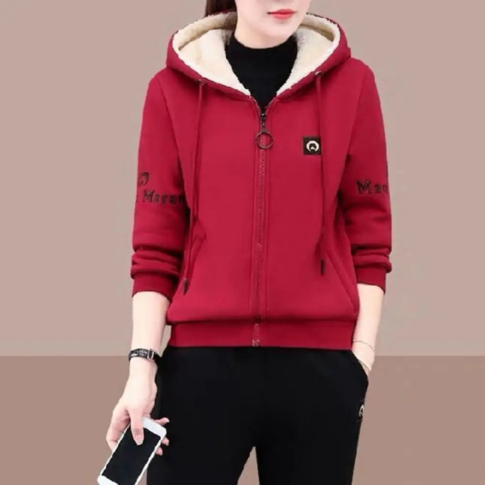 Winter Thickened Lambswool Tracksuit Women Hooded Zip Up Sweatshirt Plus Velvet Pant Suit Casual Two Piece Set chandals mujer