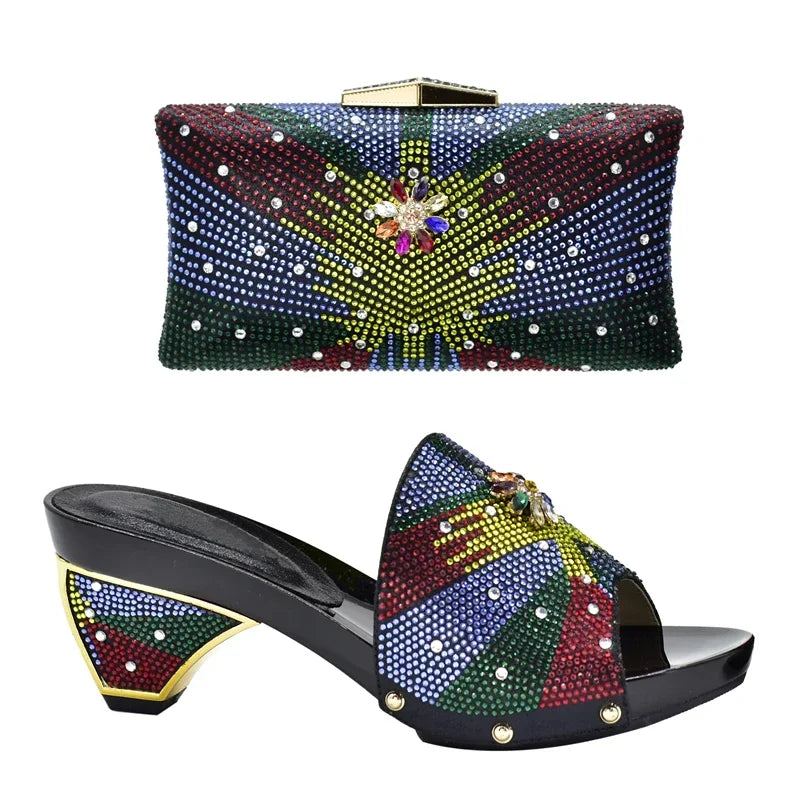 New Arrival Max Shoes and Bag Set Decorated with Rhinestone High Quality African Women Wedding Shoes and Bag Set Party Shoes