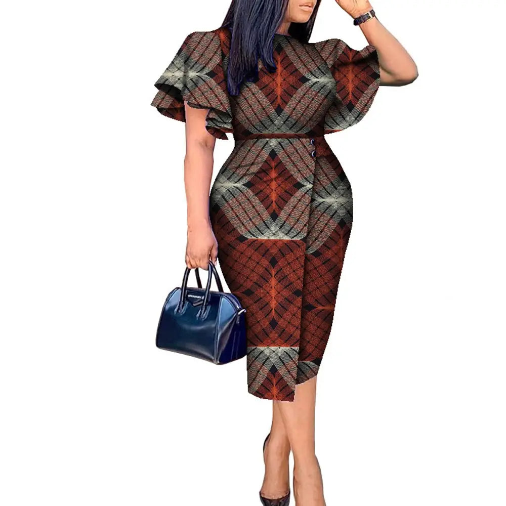 Maxy African Women Clothing Wax Print Kitenge Designs Butterfly Sleeve Dress WY8313