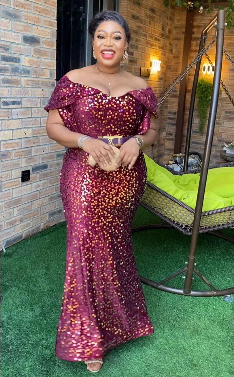 Amay  New Elegant African Dubai Luxury Sequin Party Dresses for Women Dashiki Ankara Turkey Mermaid Outfit Gown Africa Clothing