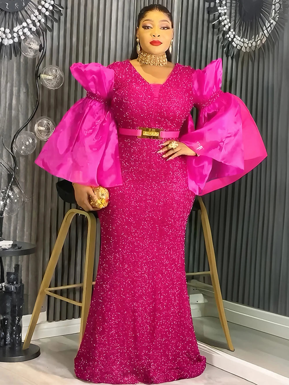 Maxy Luxury Sequins Dresses for Women Elegant Wedding Party Evening Gown African Dashiki Outfits 2026 Birthday Dress Ladies Clothing