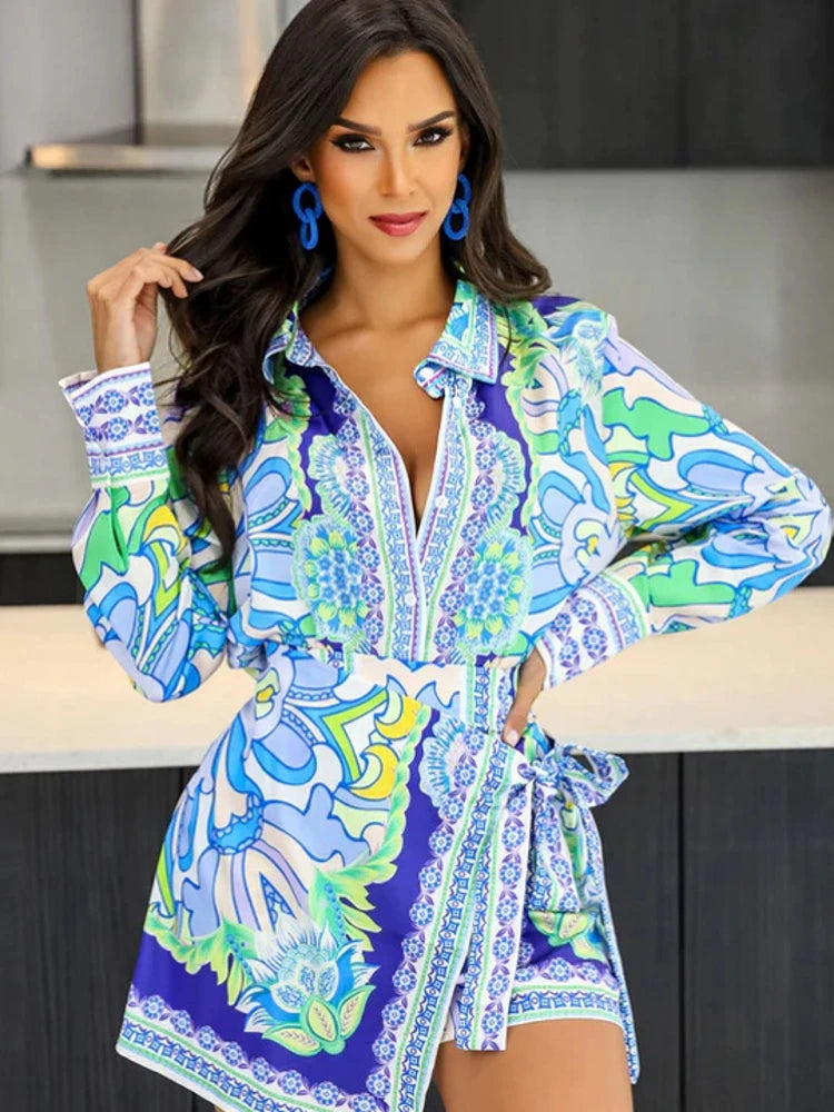 Maxy Dashiki African Women's Set Long Sleeve Shirt And Shorts Summer Fashion Sweatsuit Two 2 Piece Set Outfit Tracksuit
