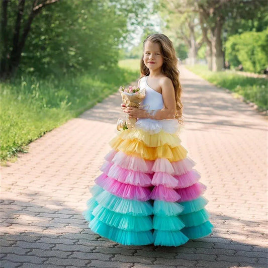 Maxy Baby Girl Princess Rainbow Layered Tutu Dress Infant Toddler Tulle Patchwork Vestido Evening Party Pageant Birthday  1-12Y