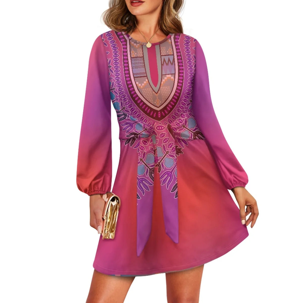 Maxy O neck women trumpet sleeve dress Polynesian tropical style women formal elegant evening dress