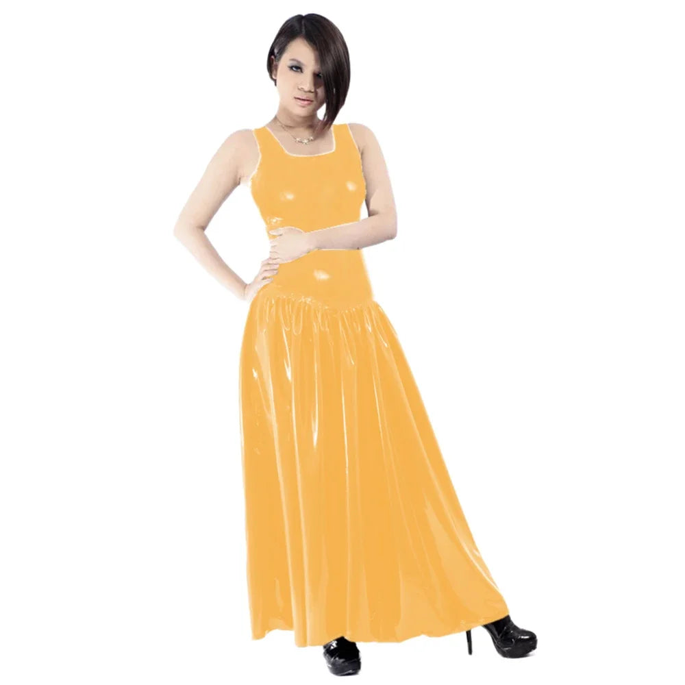 Maxy Women's PVC Tank Dress, Sleeveless Fit and Flared Dress, Raves Party Swing, Pleated Clubwear, Plus Size, Punk Fashion