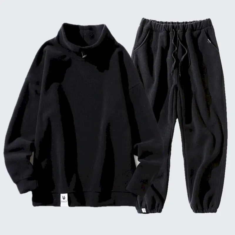Maxy Autumn Winter Casual Sports Suits Men's Korean Trend Plus Fleece Half High Collar Pullover Trousers Polar Fleece 2 Piece Sets Men
