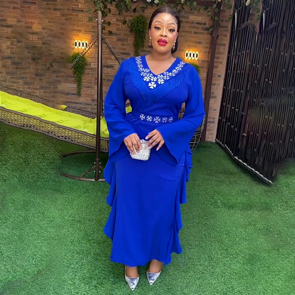 Maxy Plus Size Party Long Dresses for Women Dashiki Ankara Clothing New Turkey Robes Muslim Kaftan Evening Gown