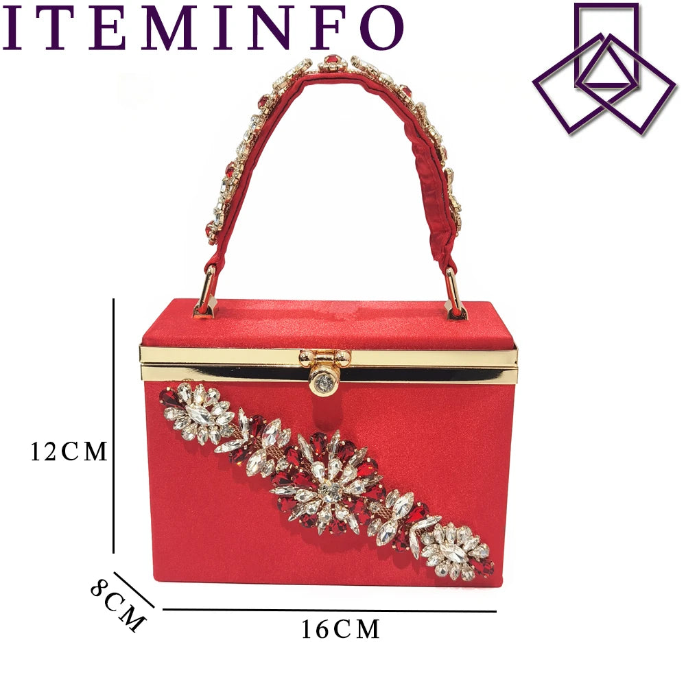 Maxy Newest Red Color Comfortable Streamlined Pointed Toe Women's Shoes Matching Big Crystal Handbag Party Women's Shoes And Bag Set