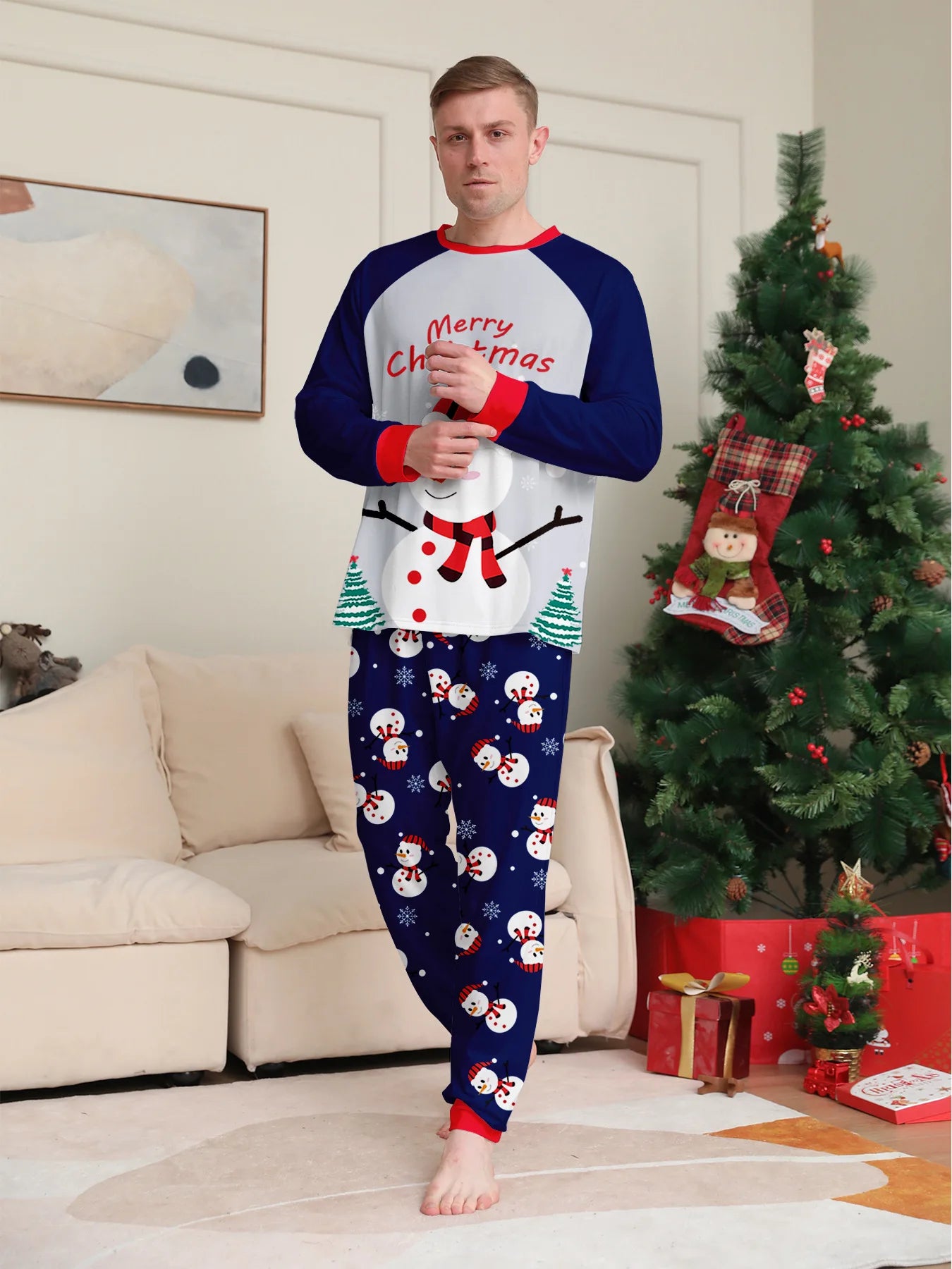 Maxy Merry Christmas Set Family Pajamas Mother Father Kid Dog Matching Outfits Clothes Cartoon Snowman Print Nightwear Xmas Home Look