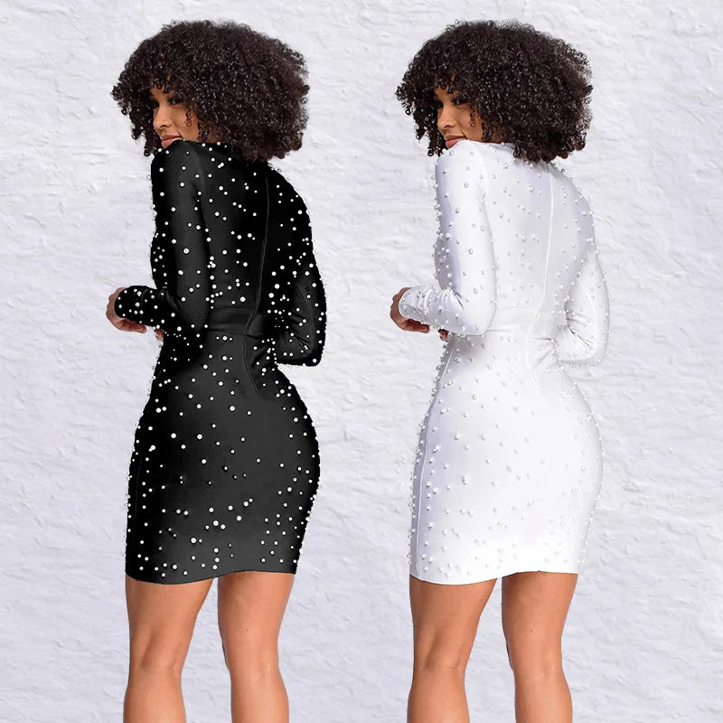 Amay Beading Elegant Party Club Dresses Long Sleeve Sexy Evening Dresses Women's Dress Fashion Bodycon Welcome Cocktail Prom Dress