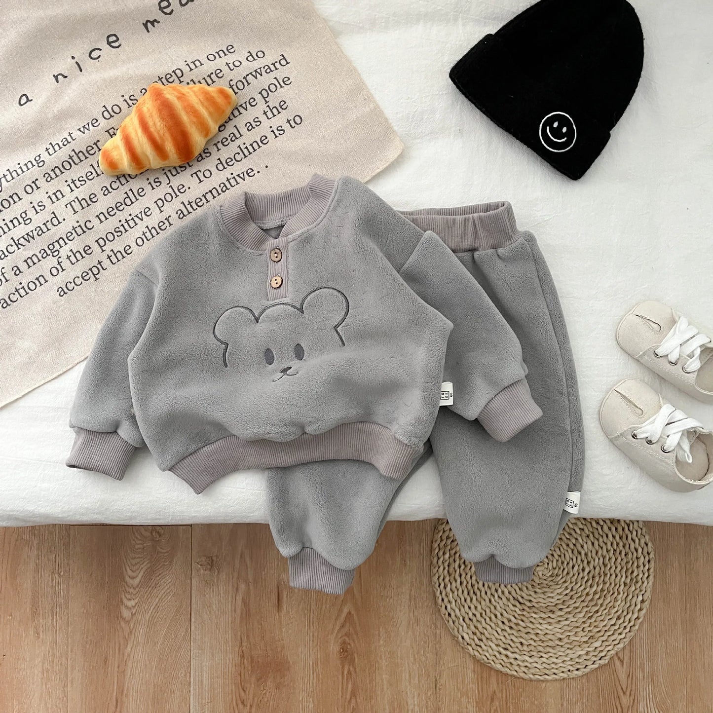 Maxy Children's Warm Fleece Suit Tracksuit Set for Boy Girl Baby Clothes Fall Winter Insulated Sweatshirt Pants Sportwear